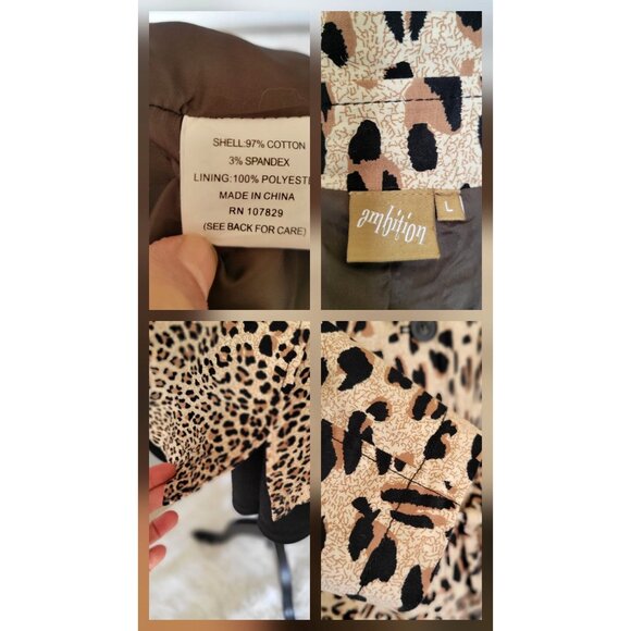 Ambition Leopard Print Trench Coat Belted Double Breasted Women's -L - Picture 3 of 10